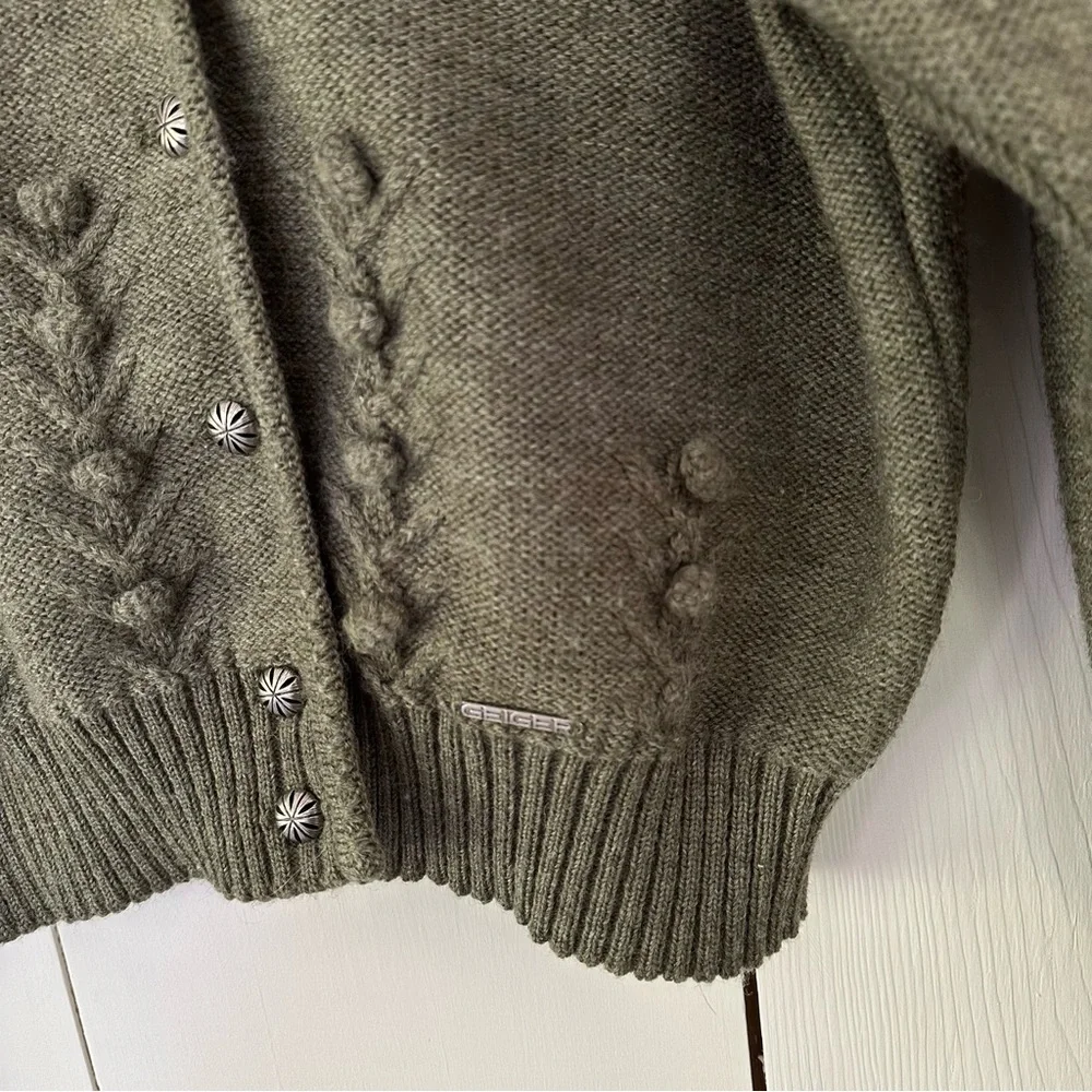 Geiger Women's Olive Cardigan Wool Sweater - Picture 6 of 12